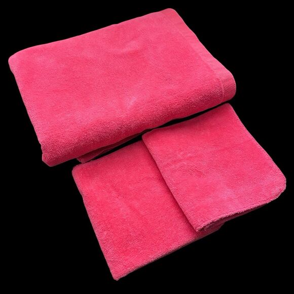 Vintage  Fieldcrest Velour  Bath Towel + 2  Washcloths Pink Made in U.S.A. - Picture 2 of 3
